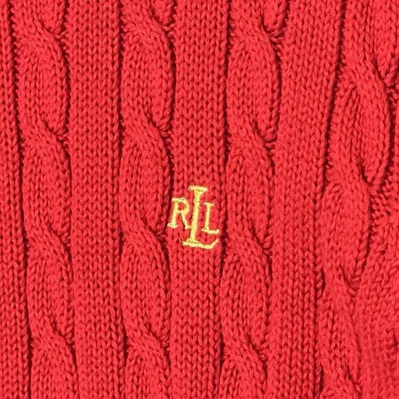 Ralph Lauren Women Sweater Cardigan Cable Knit Large Petite Red Christmas - Picture 5 of 13